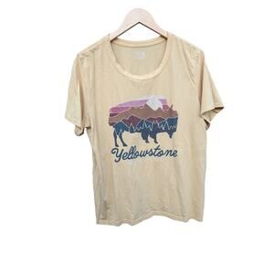 Yellowstone T Shirt Camping Western Nature Hiking Yellow Short Sleeve Buffalo XL